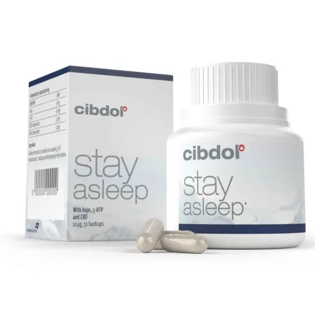 Capsules met CBN, CBD, hop en griffonia (5-HTP) ter ondersteuning van de nachtrust.