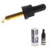 Een druppelaar met amberkleurige vloeistof wordt boven een klein flesje Endoca - Raw 3% CBD Olie - naturel smaak en het verpakkingsdoosje gehouden. miniatuur