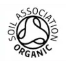 Zwart-wit logo met "Soil Association Organic" rondom een abstract ontwerp, zoals te zien op MushroomsForLife - Biologische paddenstoel Lion's Mane Capsules (60 stuks). miniatuur