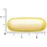 Een close-up van een gele, ovaalvormige Vitakruid - Visolie 1400 TG® met D3 softgelcapsule naast een liniaal. De lengte is ongeveer 2 centimeter. miniatuur