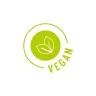 Groen logo met twee bladeren in een cirkel en aan de zijkant het woord "Vegan". miniatuur