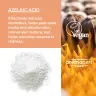 Beschrijving van Hemptouch Skin Perfection CBD Azelaic Serum (30ml) met voordelen, veganistische en Aromacert Care logo's, poederafbeelding en close-up planttextuur op de achtergrond. miniatuur