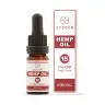 Een flesje en doosje Endoca - Decarb 15% CBD olie (10ml) met een milde smaak, gelabeld als 15% CBD, 5mg/drop, sterke potentie. Op beide staat de merknaam en productinformatie in rood en wit. miniatuur