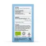 Achterkant van het doosje van MushroomsForLife Biologische paddenstoel Chaga Capsules (60 stuks) met aanwijzingen, voedingsinformatie, ingrediënten, voorzorgsmaatregelen, certificeringen en recyclingsymbolen op een blauwe achtergrond. miniatuur
